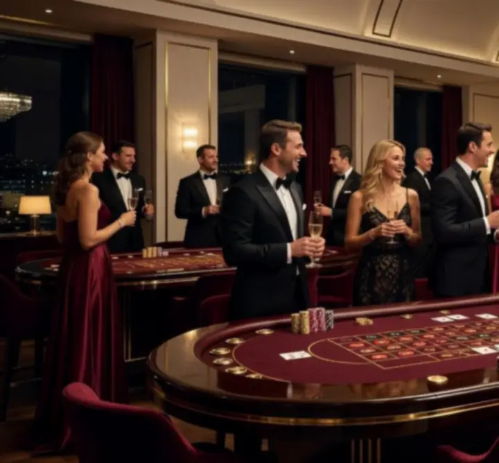 Luxusní casino night event s hosty u pokerového stolu v Praze