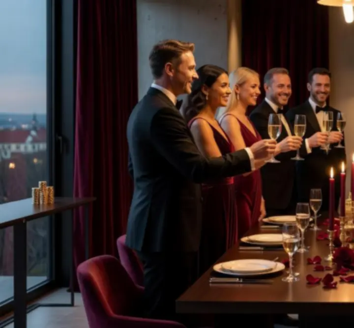 Soukromý luxusní večírek s hosty v elegantním interiéru