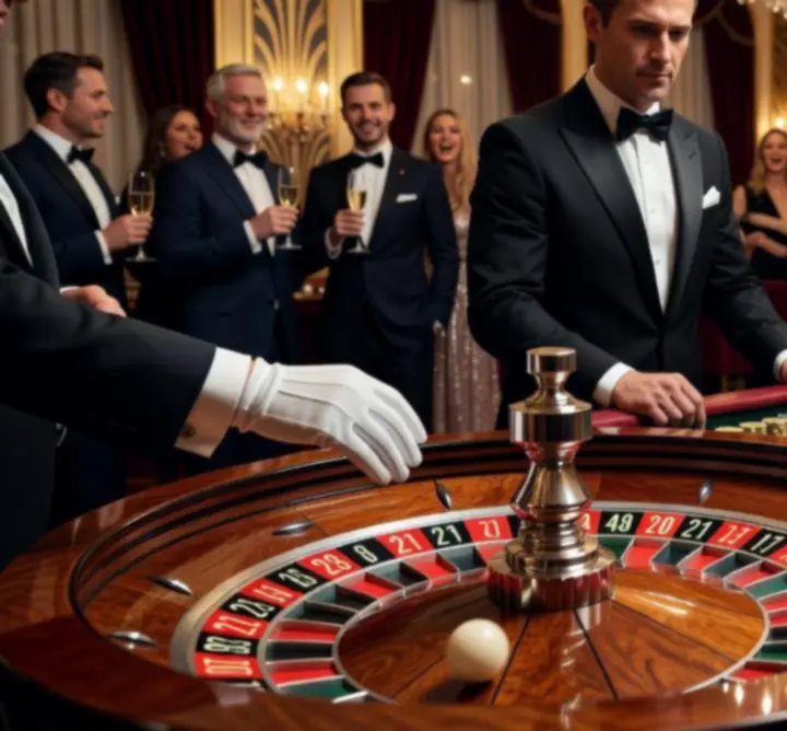 Detail rulety na casino night eventu s barevnými žetony